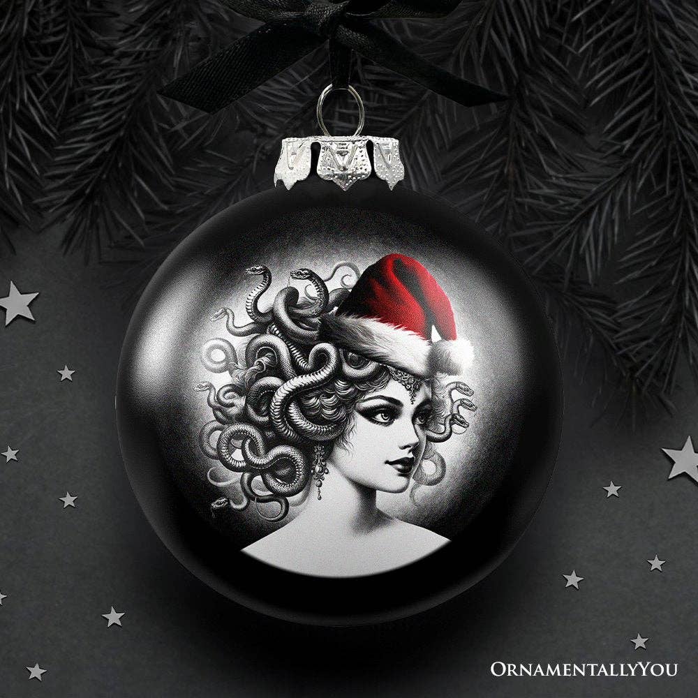 Medussa Christmas Spooky Portrait Glass Ornament