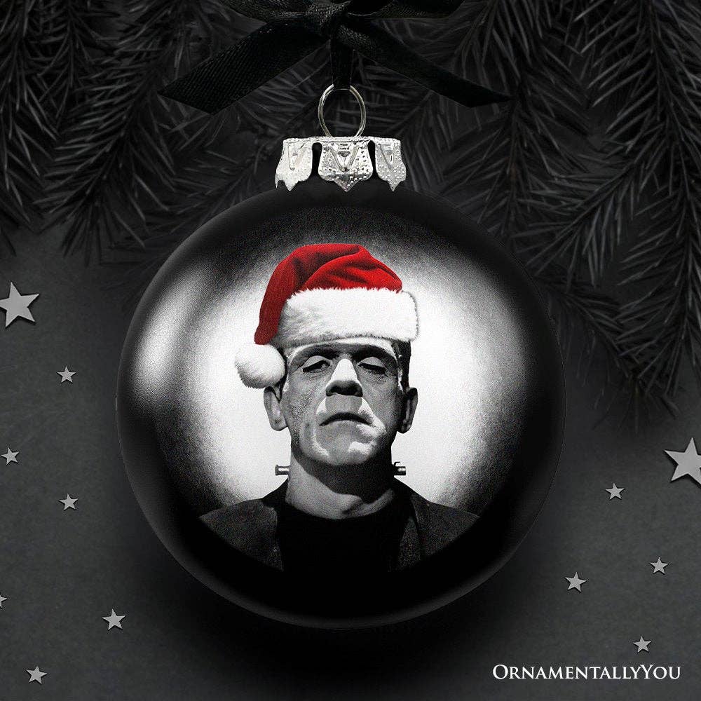Frankenstein Christmas Spooky Portrait Glass Ornament