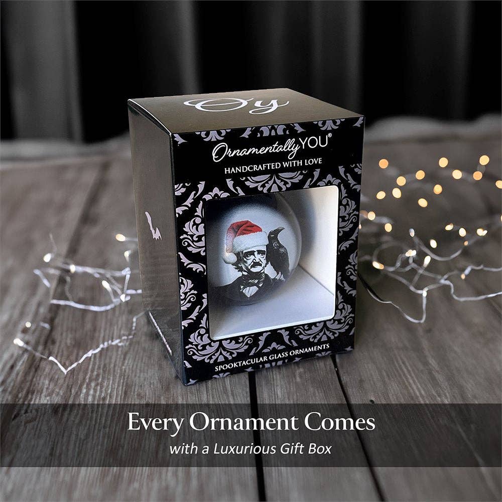 Edgar Allan Poe Spooky Christmas Portrait Glass Ornament