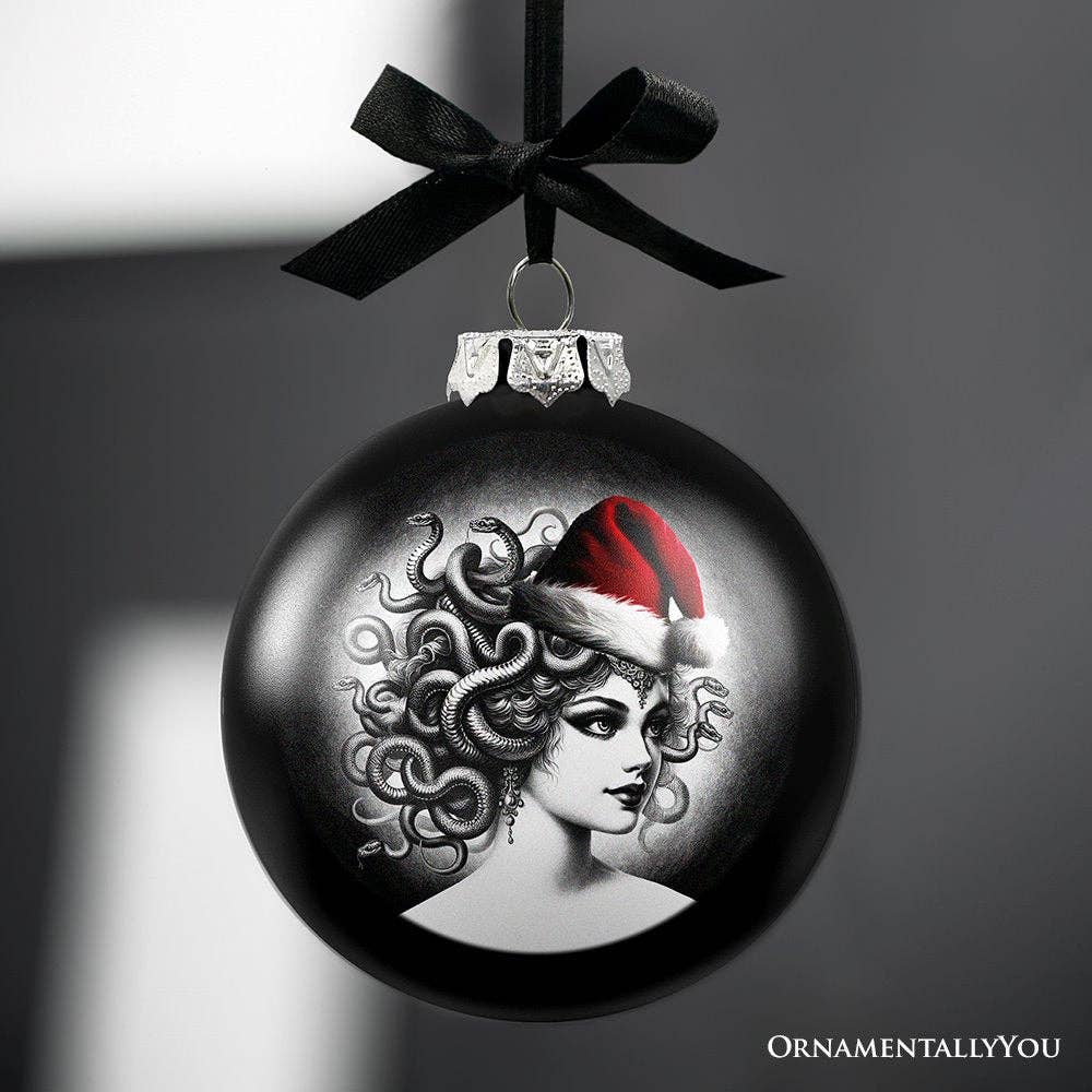 Medussa Christmas Spooky Portrait Glass Ornament