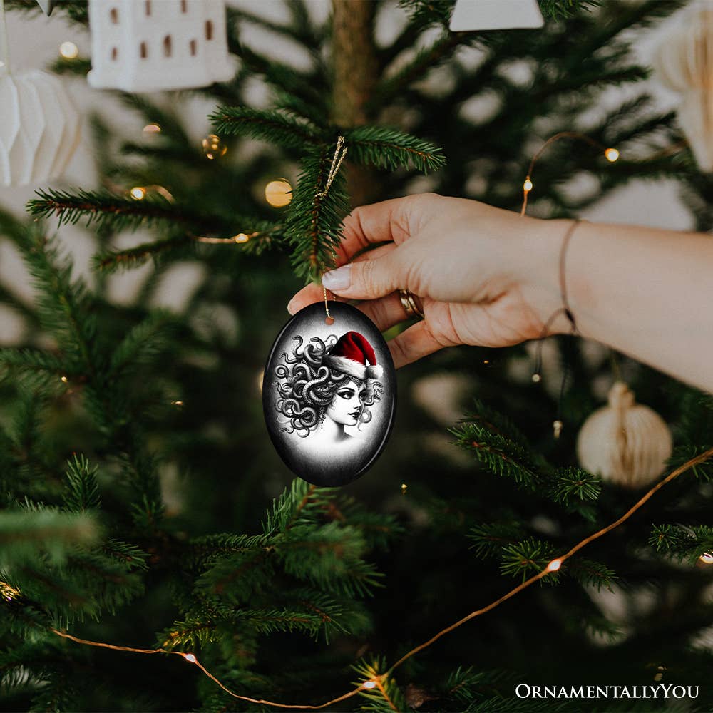 Bewitching Medusa with Santa Hat Ornament, Halloween Decor