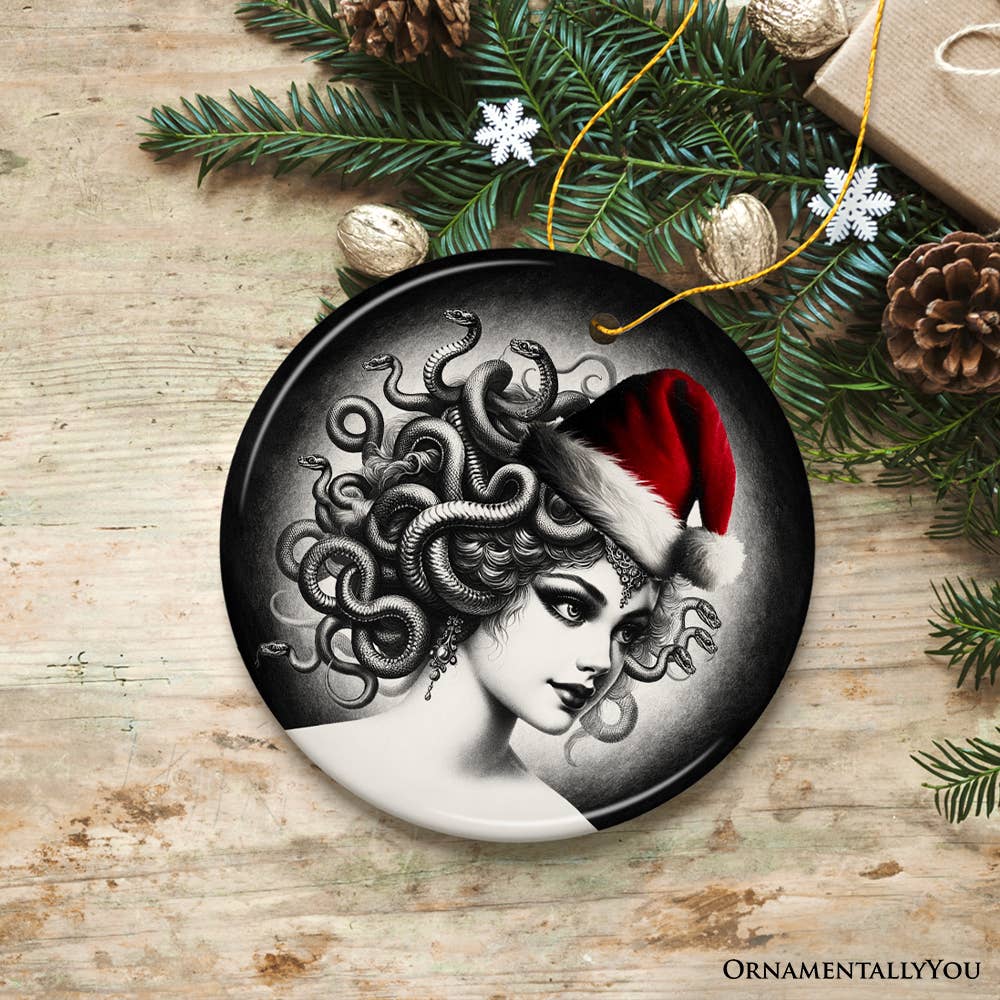 Bewitching Medusa with Santa Hat Ornament, Halloween Decor