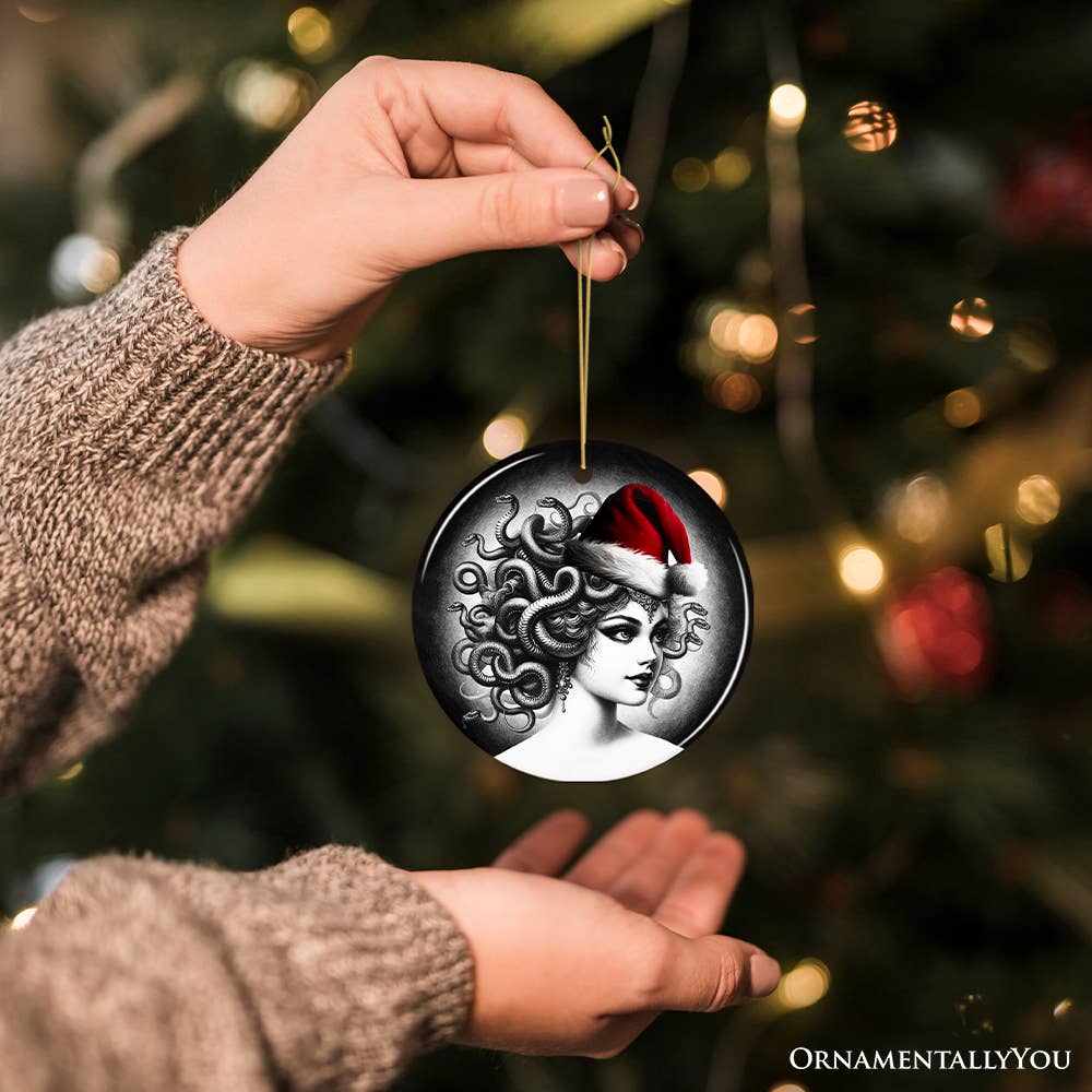 Bewitching Medusa with Santa Hat Ornament, Halloween Decor